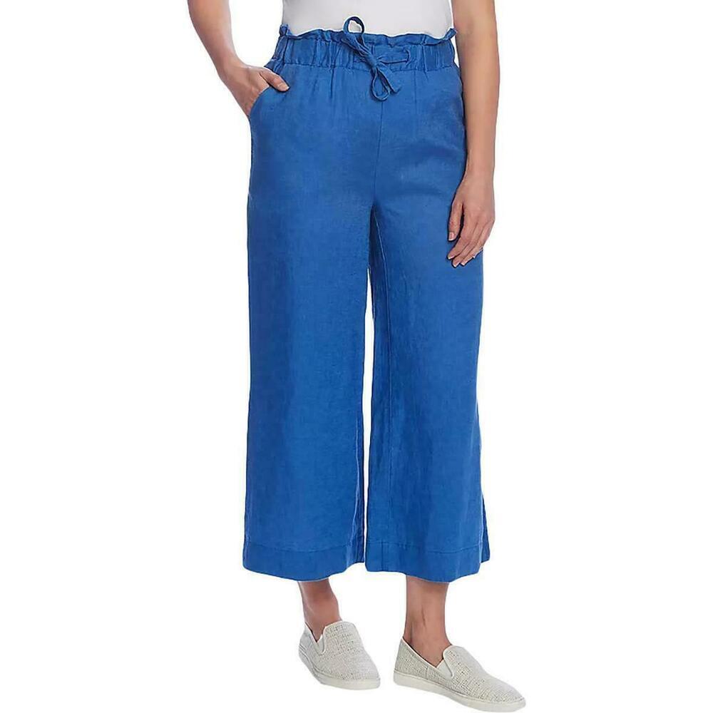 Vince blue linen drawstring wide leg pants size small